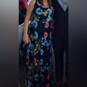 Sz L⭐️Like New Navy Floral Faux Wrap Sleeveless Maxi Dress. Drapes Beautifully!